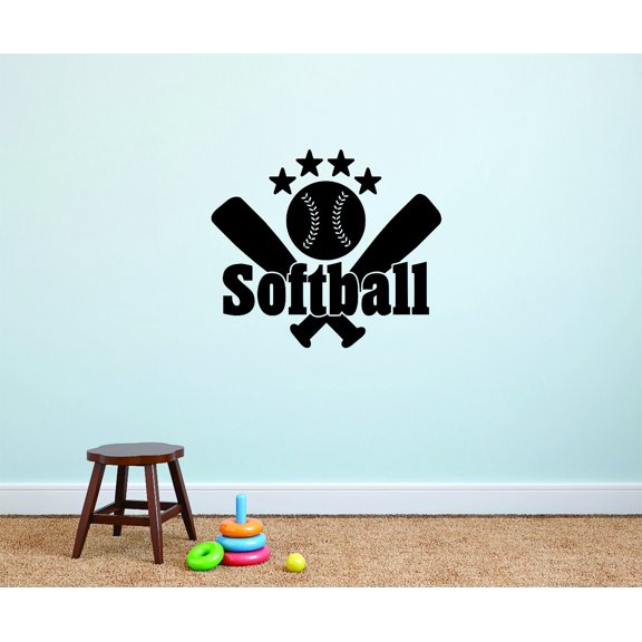 Wall Decal : Softball Bat Sports Design Bedroom 16x24 Inches