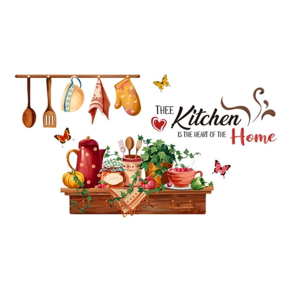 Wall Decal Sticker with Tableware and Kitchen Designs, Adds Bright ...