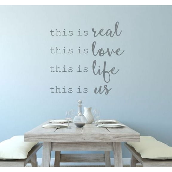 Wall Decal Sticker This Is Real Life Love Us Home Decor Family Art Quotes 23x23-Inch Storm Gray