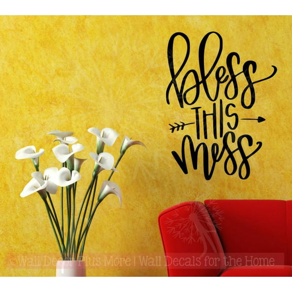 Wall Decal Stickers Bless This Mess Vinyl Letters Mom Quote Home Decor 23x17-Inch Black