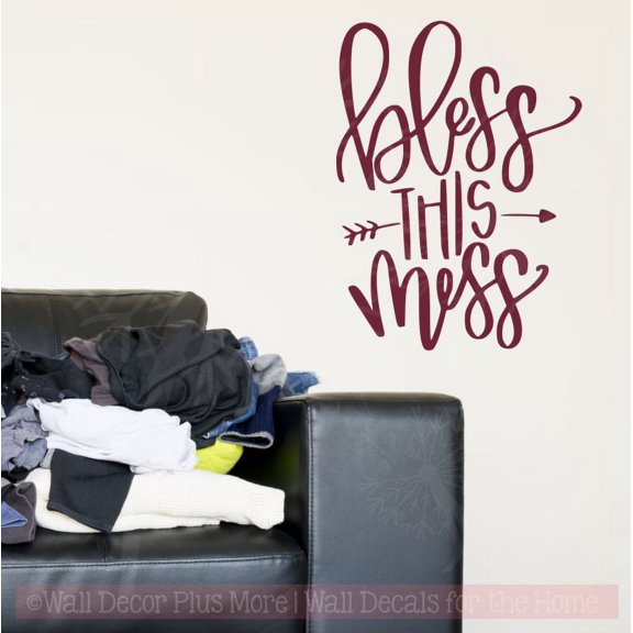 Wall Decal Stickers Bless This Mess Vinyl Letters Mom Quote Home Decor 23x17-Inch Burgundy