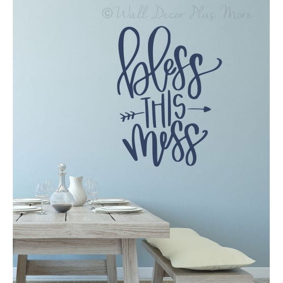 Wall Decal Stickers Bless This Mess Vinyl Letters Mom Quote Home Decor 23x17-Inch Deep Blue
