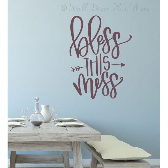 Wall Decal Stickers Bless This Mess Vinyl Letters Mom Quote Home Decor 23x17-Inch Eggplant
