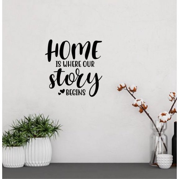 Wall Decal Stickers Home Where Story Begins Vinyl Lettering Art Quote 12x12-Inch Black