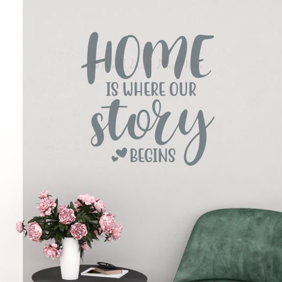 Wall Decal Stickers Home Where Story Begins Vinyl Lettering Art Quote 23x23-Inch Storm Gray