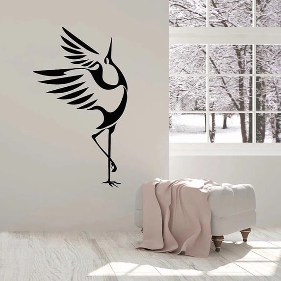 Wall Decal Symbol Good Fortune Bird Stork Nursery Kids Bedroom Interior Decor Door Window Vinyl Stickers Animals Art Mural 57x33cm