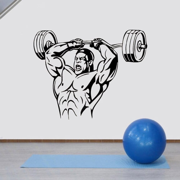 Wall Decal Vinyl Sticker Muscle Bedroom Man Powerlifting Bodybuilding gym 53x42cm