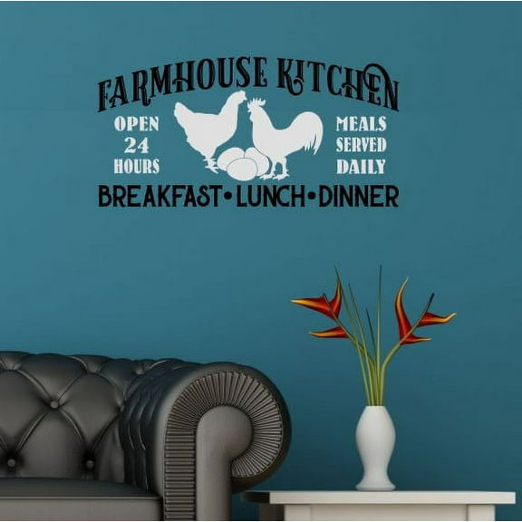 Wall Decal Words Farmhouse Kitchen Chicken Rooster Decor Stickers Vinyl Art 23x11.5-Inch Light Gray/Black