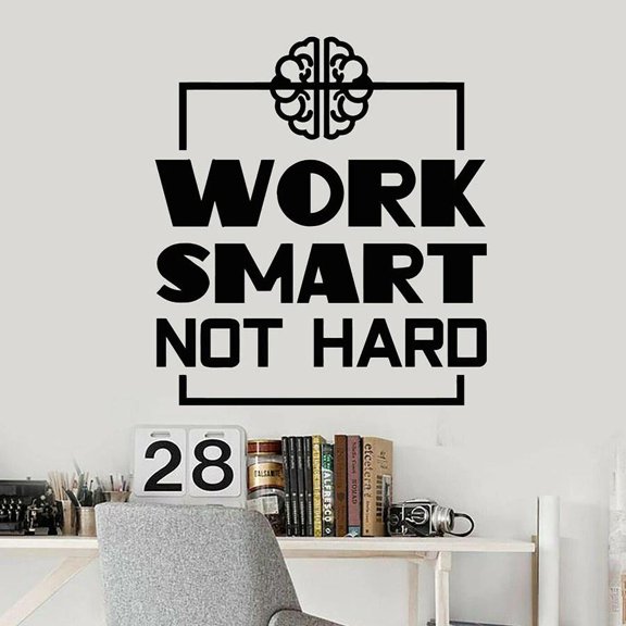 Wall Decal Work Smart Not Hard Quote Brain Office Interior Decoration Vinyl Window Art Stickers Removable Creative Mural 57x63cm