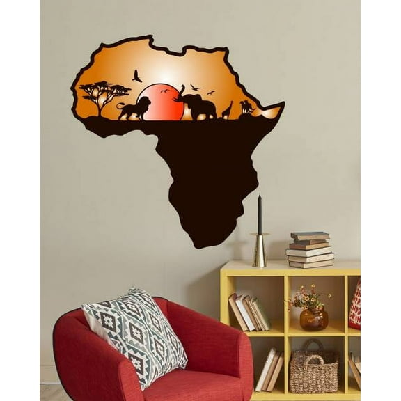 Wall Decals African Safari Full Color Murals Animals Jungle African Map Decor