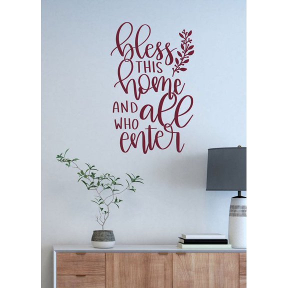 Wall Decals Bless This Home All Who Enter Vinyl Decor Kitchen Quotes 23x15-Inch Burgundy