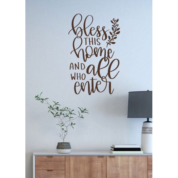 Wall Decals Bless This Home All Who Enter Vinyl Decor Kitchen Quotes 23x15-Inch Chocolate Brown
