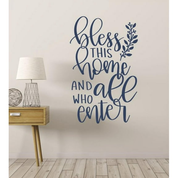 Wall Decals Bless This Home All Who Enter Vinyl Decor Kitchen Quotes 36x23-Inch Deep Blue