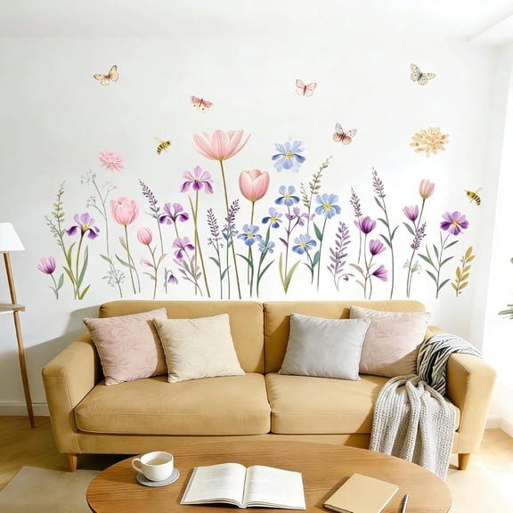 Wall Decals Boho Flower Wall Stickers Wildflower Floral Dandelion Grass Baby Nursery Girls Bedroom Kids Room Wall Decor Peel and Stick