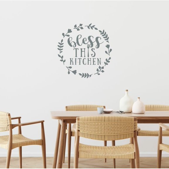 Wall Decals for Kitchen Bless This Kitchen Words in Circle Wreath Art - Family Kitchen Wall Art Decor - Home Decor Decal Sticker Saying - Dining Room Quotes 23x23-Inch Storm Gray