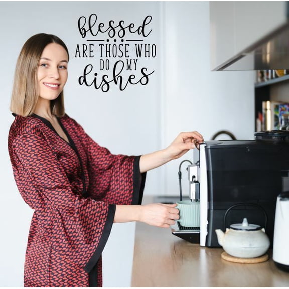 Wall Decals for Kitchen Blessed Those Who Do My Dishes - Home Decor Decal Sticker Saying - Fun Dining Room Quotes - Kitchen Wall Art Decor 18x18-Inch Black
