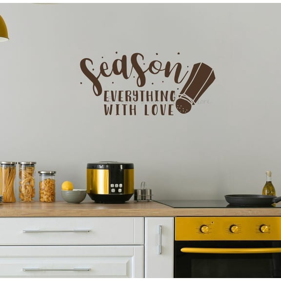 Wall Decals for Kitchen Season Everything With Love Words - Family Kitchen Wall Art Decor - Dining Room Quotes - Home Decor Decal Sticker Saying 23x11-Inch Chocolate Brown