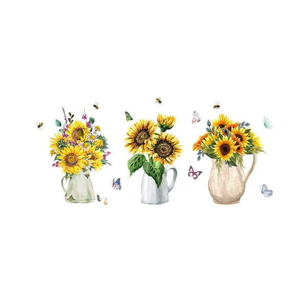 Wall Decals Removable Vanity Decorations for Women Sunflower Vase Wall Sticker Decor Garden Potted DIY Art Mural For Living Room Bedroom Kitchen Nursery Home Bathroom on Wall Tiles Sea