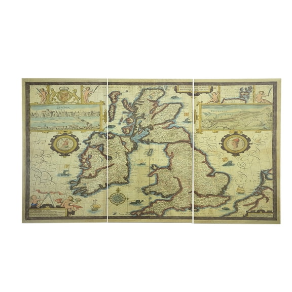 Wall Decals S/3 41.3x1x23.6" Rectangular Canvas Map Wall Art, Multicolored,Wall Mirrors