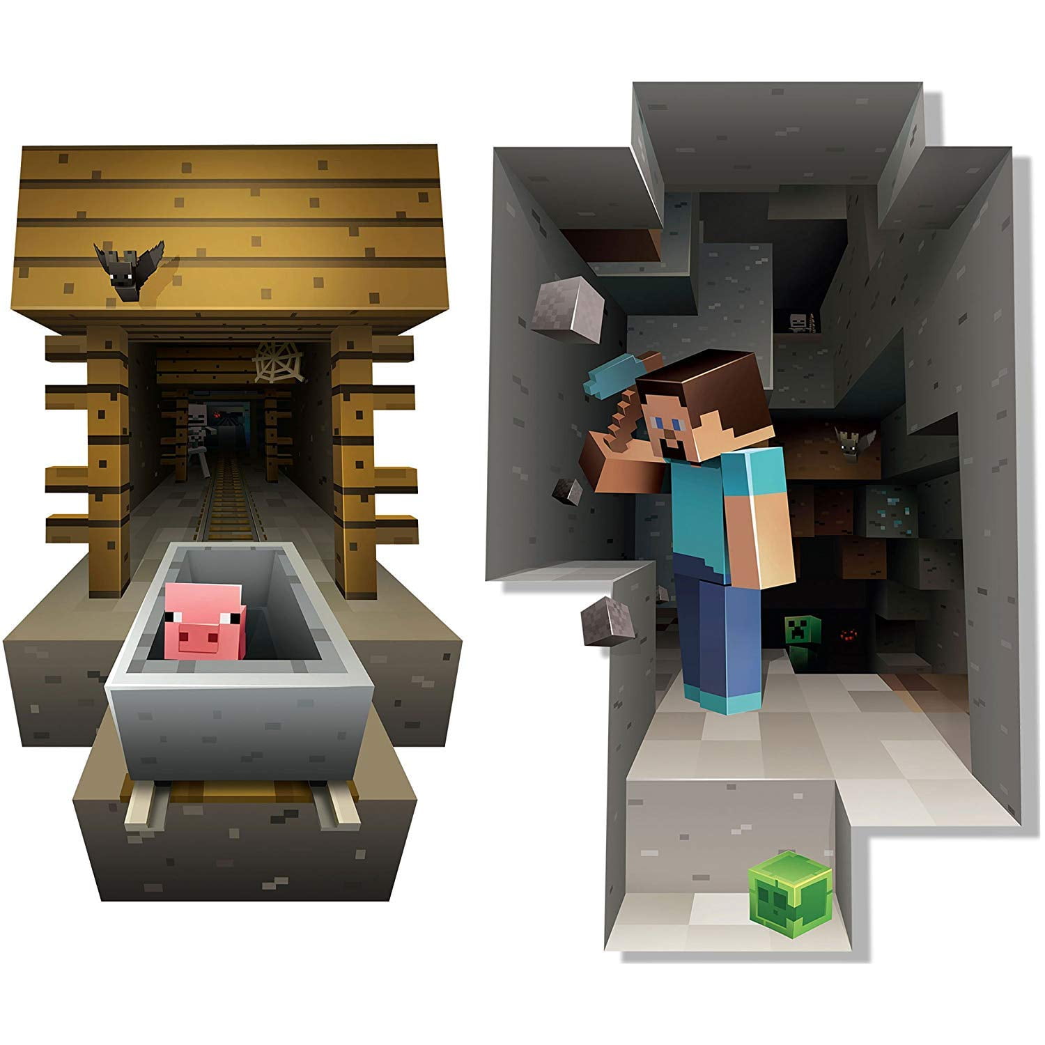 Wall Decals Set of 2 Digging Wall Sticker For Mineworld Theme Kids Bedroom Poster Room Decor