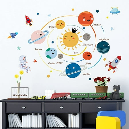 Wall Decals Stickers for Boys Room, Space Planet Wall Decals for Bedroom (35.4 x 11.8 in)