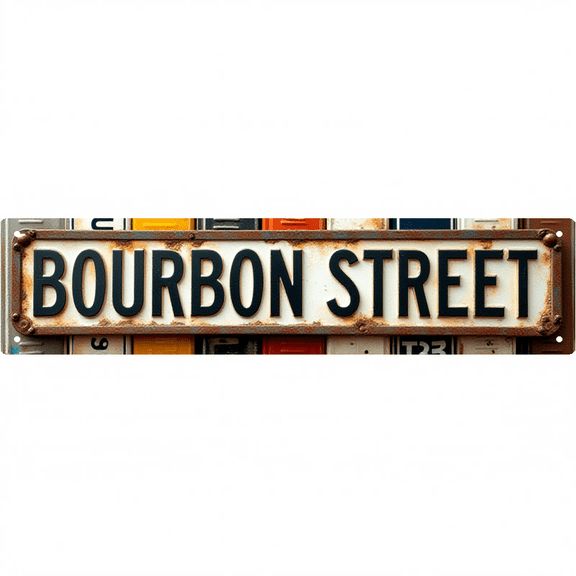 Wall Decor 16*4 Inch Tin Signs "BOURBON STREET" New Orleans Bar Decor