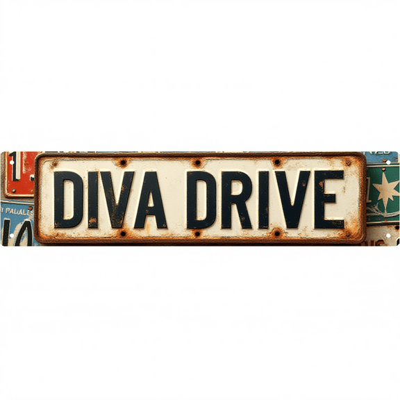 Wall Decor 16*4 Inch Tin Signs DIVA DRIVE Elegant Personality Retro Street Decor