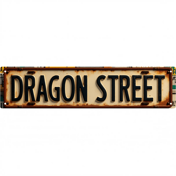 Wall Decor 16*4 Inch Tin Signs "DRAGON STREET" Fantasy Gothic Wall Decor