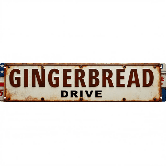 Wall Decor 16*4 Inch Tin Signs GINGERBREAD DRIVE Christmas Festival Sweet Retro Decor