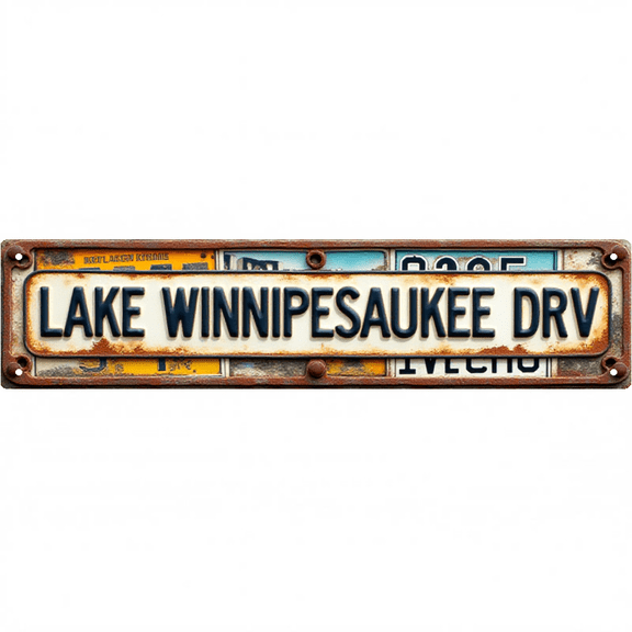 Wall Decor 16*4 Inch Tin Signs "LAKE WINNIPESAUKEE DRIVE" Lake House Decor