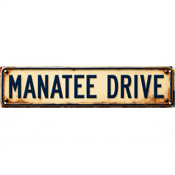 Wall Decor 16*4 Inch Tin Signs MANATEE DRIVE Marine Animal Warm Retro Yard Decor