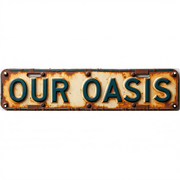 Wall Decor 16*4 Inch Tin Signs "OUR OASIS WELCOME" Patio Garden Warm Decor