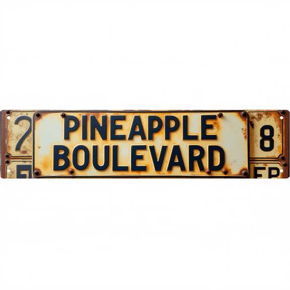 Wall Decor 16*4 Inch Tin Signs PINEAPPLE BOULEVARD Tropical Fruit Scenic Retro Wall Decor