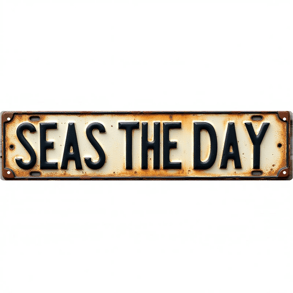 Wall Decor 16*4 Inch Tin Signs "SEAS THE DAY" Beach Coastal Wall Decor
