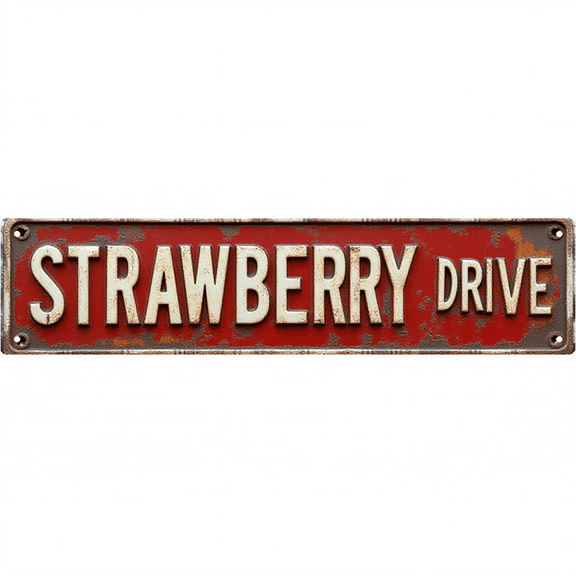 Wall Decor 16*4 Inch Tin Signs "STRAWBERRY DRIVE" Garden Kitchen Sweet Decor