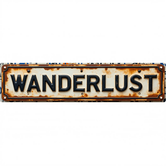 Wall Decor 16*4 Inch Tin Signs "WANDERLUST" Literature Travel Elegant Decor