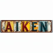 Wall Decor 16*4 Inches "AIKEN" Street Patio Garage Bar Colorful Letter Plaque