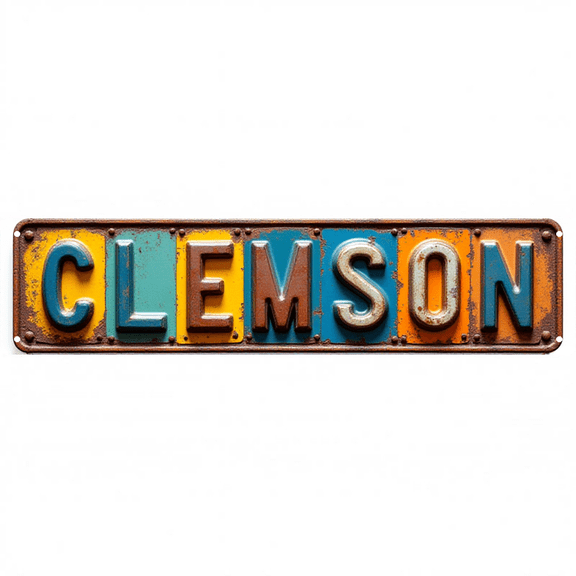 Wall Decor 16*4 Inches "CLEMSON" Street Bar Living Room Patio Colorful Letter Metal Sign