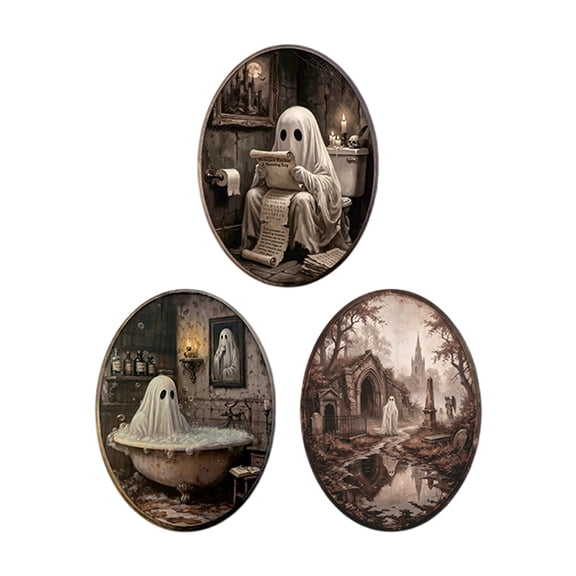 Wall Decor 3 Pack Oval Solid Wood Halloween Ghost Spooky Vintage Wall Art for Home Rooms