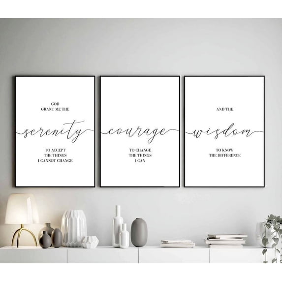 Wall Decor 3 Pieces God Grant Me The Serenity Canvas Painting Prints Art Serenity Courage Wisdom Poster Pictures for Living Room Home Decor with Wooden Inner Frame