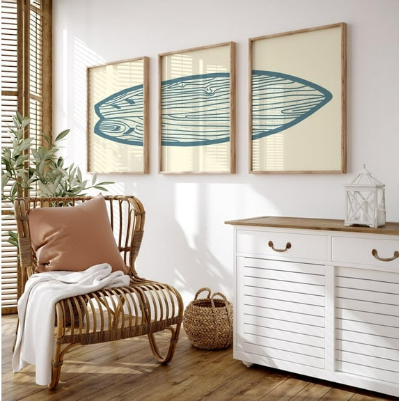 Wall Decor 3 Pieces Surfboard Canvas Painting Prints Art Poster Sea and Surf Pictures for Beach House Decor with Wooden Inner Frame
