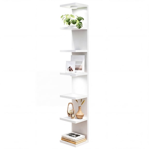 Wall Decor 7 Tier Wall Shelf Unit Floating Shelves with LED Lights Lack Shelf for Home Organizer Display White