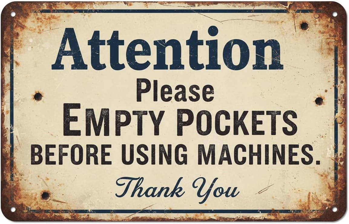Wall Decor Attention Please Make Empty Pockets Before Using Machines ...