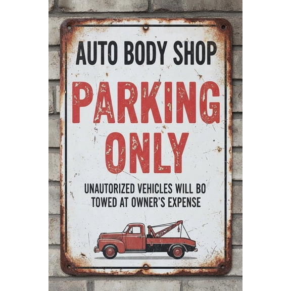 Wall Decor Auto Body Shop Parking Only Sign. 8"x12"Metal. Vintage Signs Aluminum Plates Printed