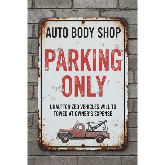 Wall Decor Auto Body Shop Parking Only Sign. 8"x12"Vintage Signs Aluminum Plates Printed