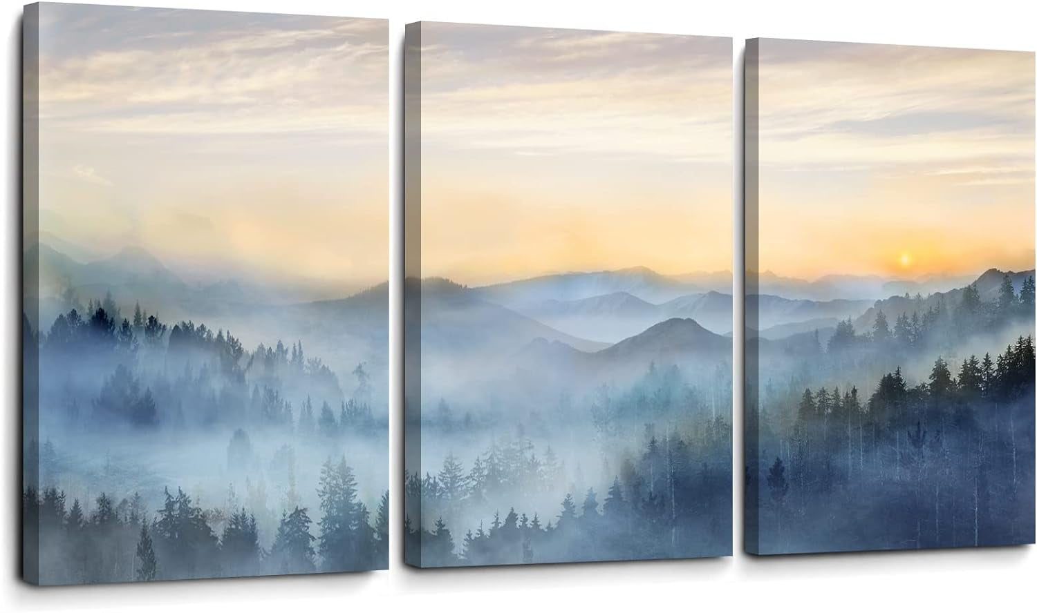 Misty Forest Sunrise Framed Canvas Print Set 16" x 24"