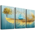 thumbnail image 1 of Wall Decor for Bedroom,Canvas Wall Art for Living Room,Modern Pictures ,Golden Feather and Yellow Tree Paintings,Posters for Farmhouse,Prints for Office,3 Pieces Set, 1 of 6