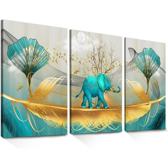 Wall Decor for Bedroom Elephant Painting Canvas Wall Art for Living Room Pictures for Bathroom 3 Pieces Set Dining Room Office Kitchen Prints for Home Decorations