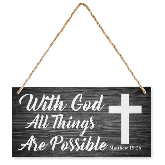 Wall Decor Bible Verses With God All Things Are Possible Wood Sign Door Hanger Home Wooden Rustic Door Sign For House Party Farmhouse Outdoor Indoor Decorative Signs 12X6 In