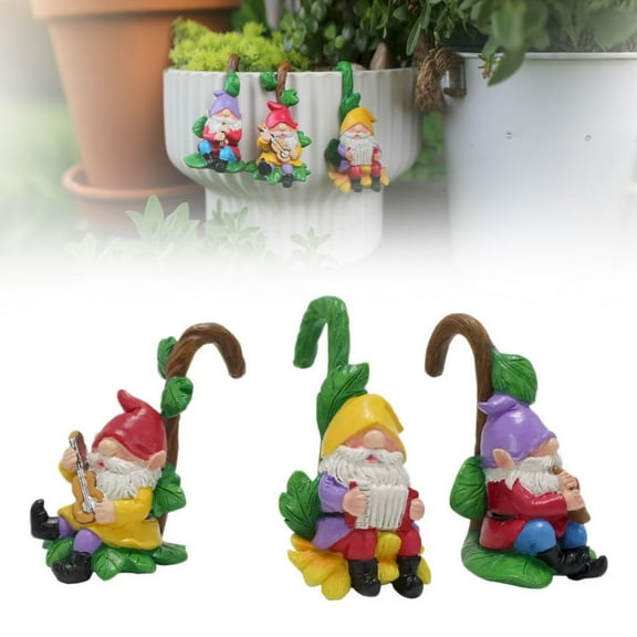 Wall Decor Clearance! Set of 3 Cute Climbing Figurines Flower Pot Resin Hanging Gnomes Statue Outdoor Decor Fence Ornaments for Patio Garden Yard (Music Gnome)